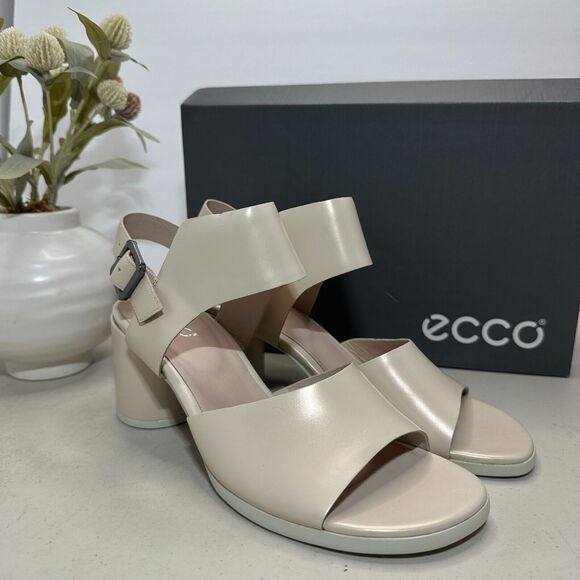 New Ecco Shape Block Heel Sandal 65 Vanilla Metallic 281313 Women 9-9.5/EU40 NWB - Picture 2 of 9